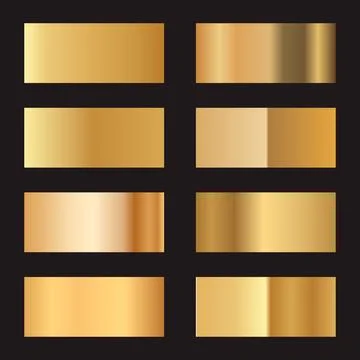 Gold foil gradient texture background set. Collection of golden foil gradie.. Illustrazione stock