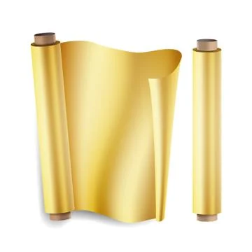 Gold Foil Roll Vector. Close Up Top View. Opened And Closed. Christmas Gift Stock Illustration