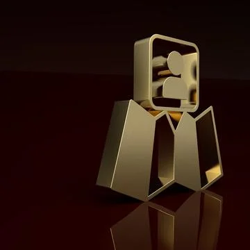 Gold Folded map with location marker icon isolated on brown background Stock Illustration