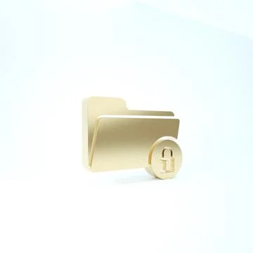 Gold Folder and lock icon isolated on white background. Closed folder and pad 스톡 일러스트