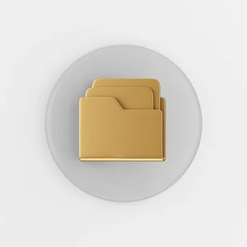 Gold folder icon with documents in flat style. 3d rendering gray round button Stock Illustration