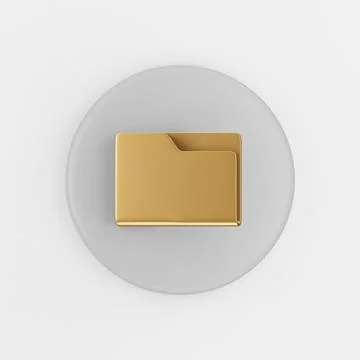 Gold folder icon in flat style. 3d rendering gray round button key, interface Stock Illustration