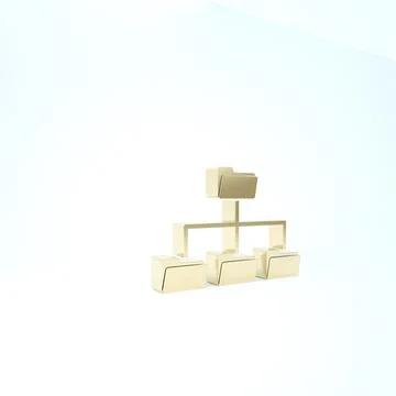 Gold Folder tree icon isolated on white background. Computer network file fol Stock Illustration