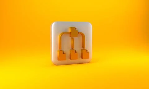 Gold Folder tree icon isolated on yellow background. Computer network file Illustrazione stock