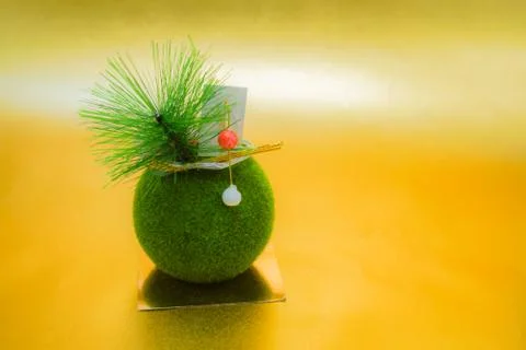 Gold folding screen and a small bonsai of (New Years card material) Stock Photos