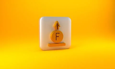 Gold Force of physic formula calculation icon isolated on yellow background.  Stock Illustration