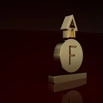 Gold Force of physic formula calculation icon isolated on brown background Stock Illustration