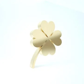 Gold Four leaf clover icon isolated on white background. Happy Saint Patrick  Stock Illustration