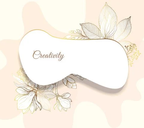 Gold frame. 3D paper cut. Leaves and flowers from golden threads. Square fram Stock Illustration