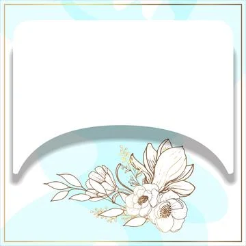 Gold frame. 3D paper cut. Leaves and flowers from golden threads. gentle blue Stock Illustration