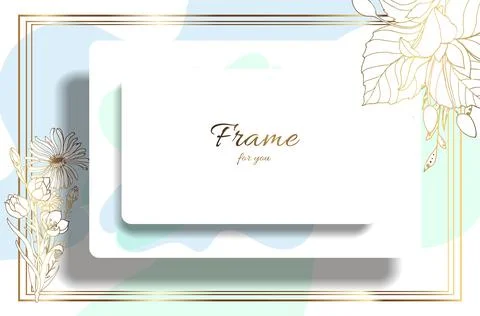 Gold frame. 3D paper cut. Leaves and flowers from golden threads. Square fram Stock Illustration