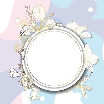 Gold frame. 3D paper cut. Leaves and flowers from golden threads. Pastel shad Stock Illustration