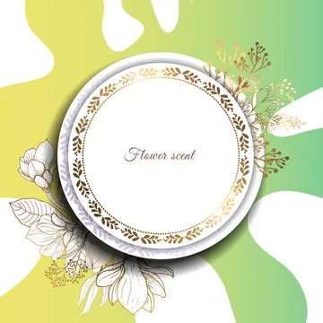 Gold frame. 3D paper cut. Leaves and flowers from golden threads. Gradient gr Stock Illustration
