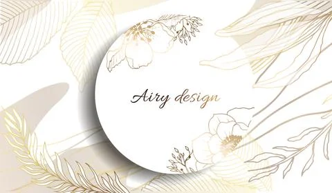 Gold frame. 3D paper cutout. Leaves and flowers from golden threads. Round fr Illustrazione stock