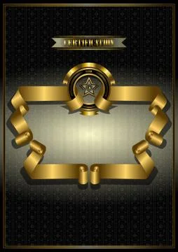 Gold frame for awards on patterned dark background Stock Illustration