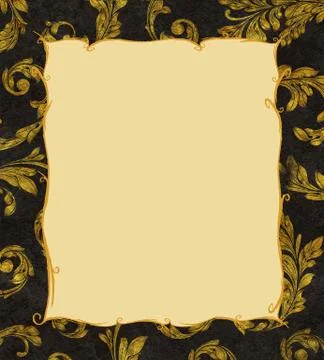 Gold frame on a background of laurel leaves Stock Illustration