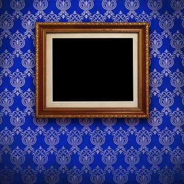 Gold frame with Blue wallpaper background. Stock Illustration
