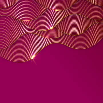 Gold frame border shiny wave design element, golden lines pattern background. Stock Illustration