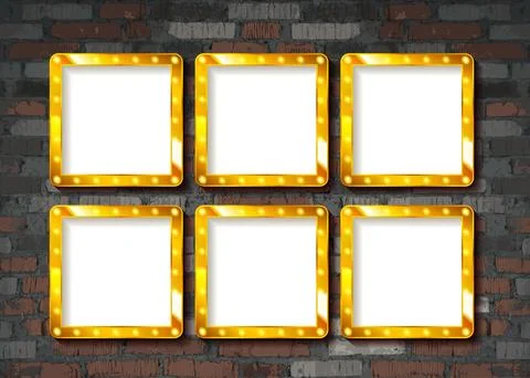 Gold frame on brick wall Stock Illustration