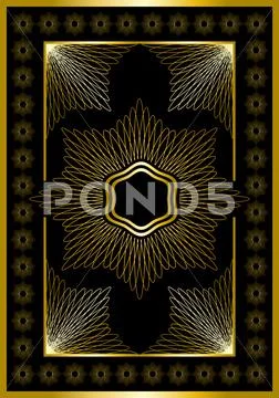 Gold frame with calligraphic ornament. Stock Illustration