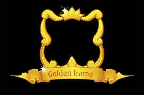 Gold frame with crown, square template with award ribbon for ui game. Stock-Illustration