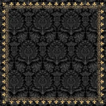 Gold Frame on Damask Background Stock Illustration