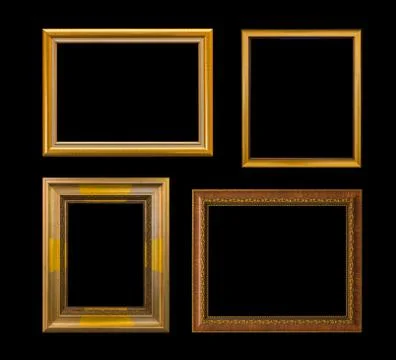 Gold frame Elegant vintage Isolated on black background Stock Photos