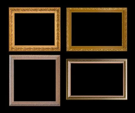 Gold frame Elegant vintage Isolated on black background Stockfoto's
