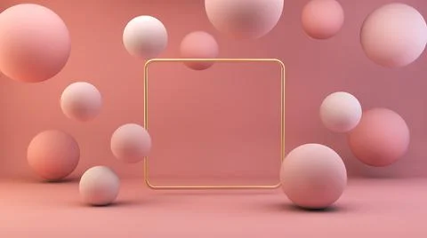 Gold frame with floating spheres Stock Illustration