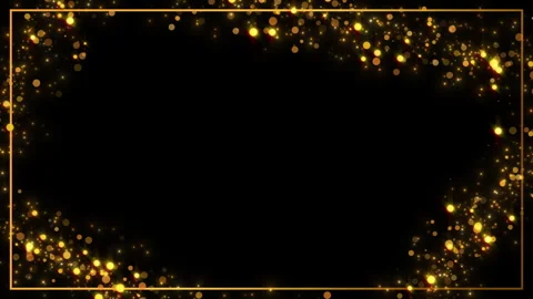 Gold frame glowing lights sparkle bokeh, Shining golden rectangle Stock Footage 339549039