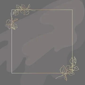 Gold frame. With golden branches of eucalyptus. On a gray background. Abstrac Stock Illustration