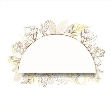 Gold frame. Half circle. 3D paper cut. Leaves and flowers from golden threads Stock Illustration