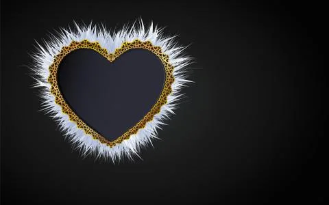 Gold frame heart shaped patterned of small hearts and white fluffy framed Stock Illustration