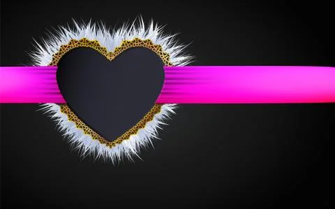 Gold frame heart shaped patterned of small hearts and silk pink ribbon Stock Illustration