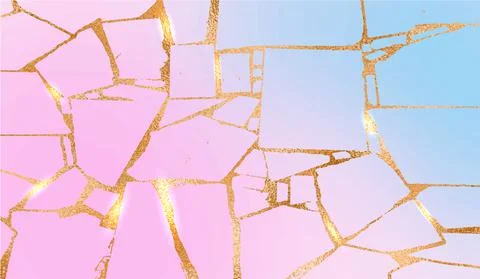 Gold frame. Kintsugi on a gradient background. Gold texture. Glitter and spar Stock Illustration