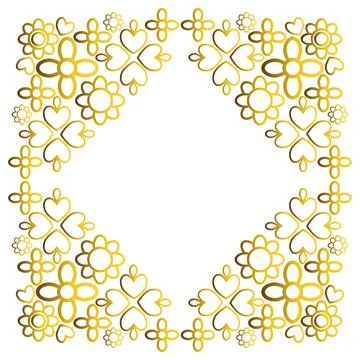 Gold frame with leaf and flowers. on white background Stock Illustration