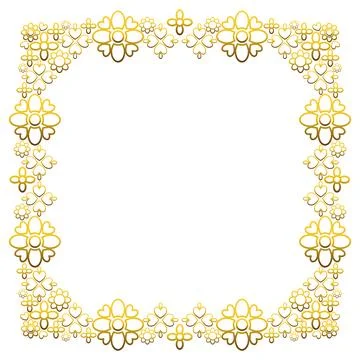 Gold frame with leaf and flowers. on white background Stock Illustration