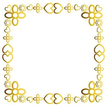 Gold frame with leaf and flowers. on white background Stock Illustration
