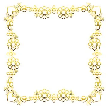 Gold frame with leaf and flowers. on white background Stock Illustration