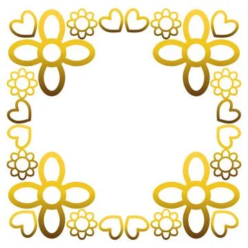 Gold frame with leaf and flowers. on white background Stock Illustration
