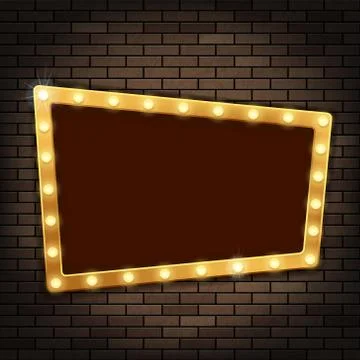 Gold frame with light bulbs on the red brick wall. Stock-Illustration