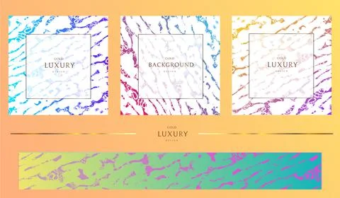 Gold frame. Luxury square wedding invitations with bright gradient spots and  Stock Illustration