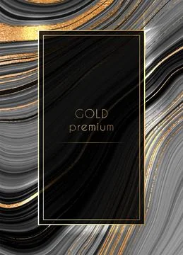 Gold frame. Marble black background with gold and place for text. The lines a Stock Illustration