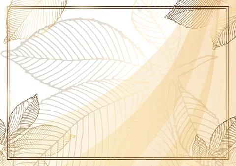 Gold frame. Modern frame with chestnut spots and leaves. Golden twigs on a be Stock Illustration