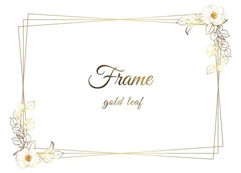 Gold frame. Modern square frame. Golden sprigs on a white background. Place f Stock Illustration