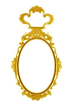 Gold Frame oval mirror circle isolated on white background. Stock Photos