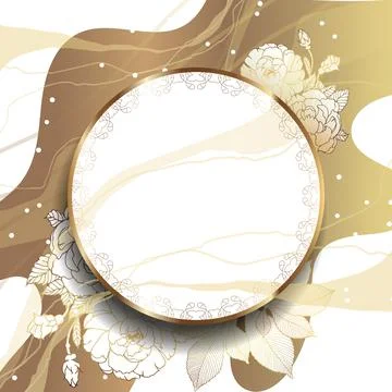 Gold frame with a pattern. 3D paper cutout. Leaves and flowers from golden th Stock Illustration