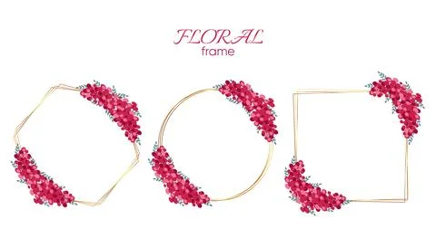 Gold frame with Red Flowers Stock Illustration