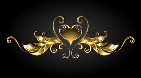 Gold frame scroll with heart Stock Illustration