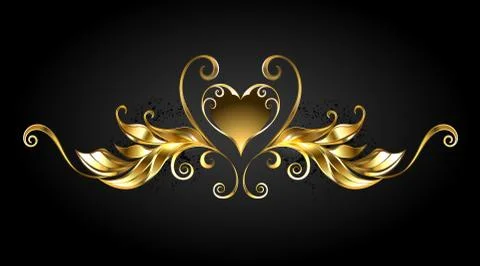 Gold frame scroll with heart 스톡 일러스트